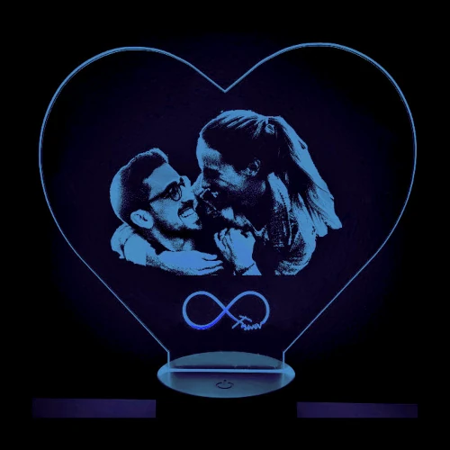 LED Foto-Lampe mit Paarfoto blau bleuchtet, verschiedene Farben einstellbar