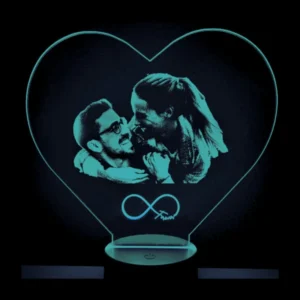 LED Foto-Lampe mit Paarfoto türkis beleuchtet mit Hintergrund, verschiedene Farben einstellbar