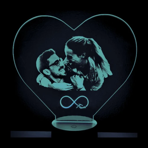 LED Foto-Lampe mit Paarfoto türkis beleuchtet mit Hintergrund, verschiedene Farben einstellbar