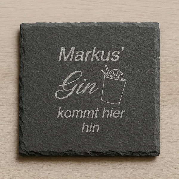 Personalisierbarer Untersetzer Schiefer Gin mit Wunschnamen