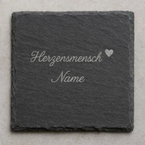 Personalisierbarer Untersetzer Herzensmensch aus Schiefer