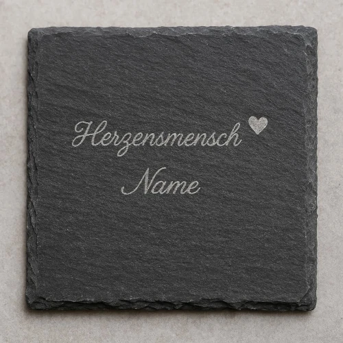 Personalisierbarer Untersetzer Herzensmensch aus Schiefer