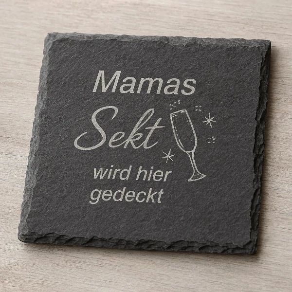 Personalisierbarer Untersetzer Schiefer Sekt mit Wunschnamen
