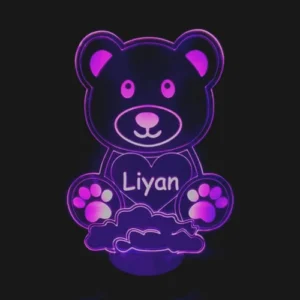 Personalisiertes Nachtlicht für Kinder Bär mit Namen Lyian, Farbeinstellung pink
