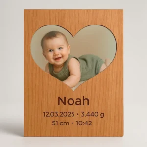 Bilderrahmen‑Einsatz Heart Soft mit personalisierten Babydaten