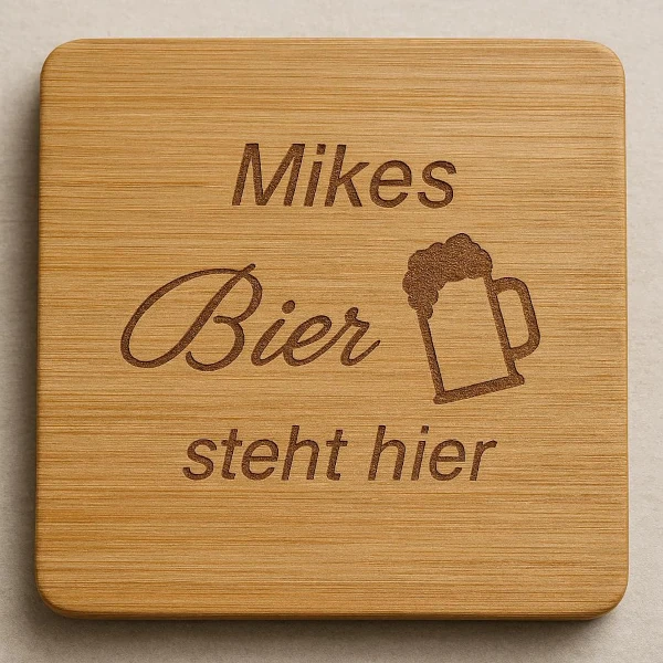 bambus‑untersetzer mit spruch bier und namensgravur