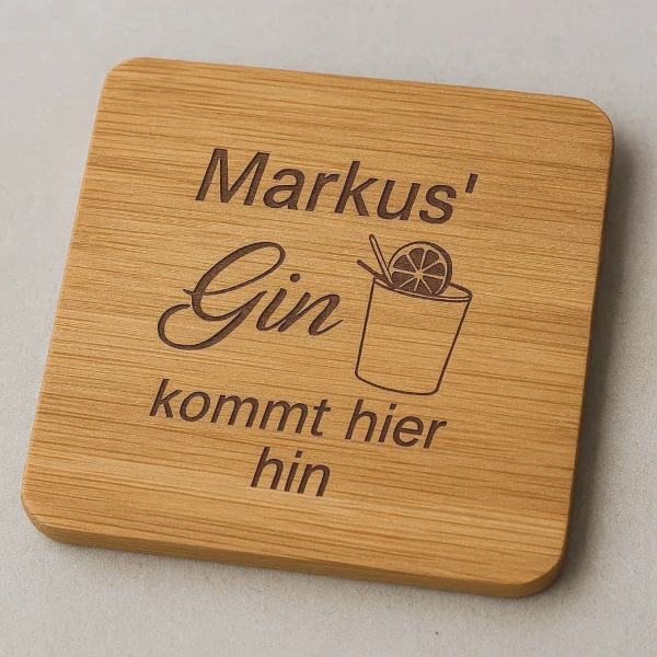 bambus‑untersetzer mit spruch gin und namensgravur