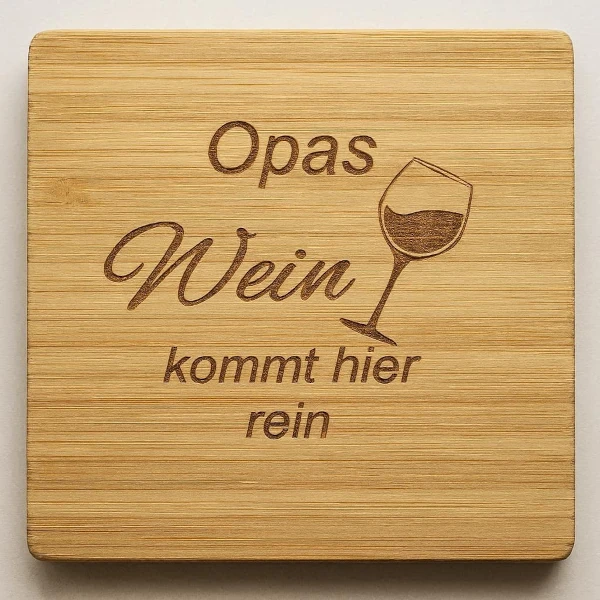bambus‑untersetzer mit spruch wein und namensgravur
