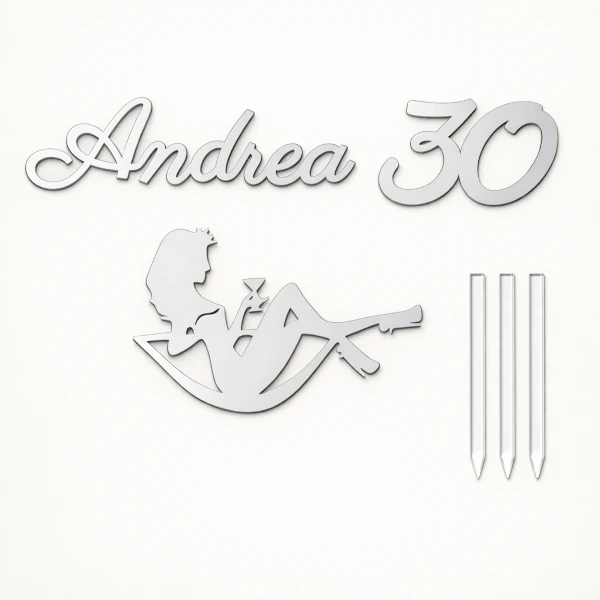 Cake Topper Acryl 3 mm – Name & Jahreszahl – Silber